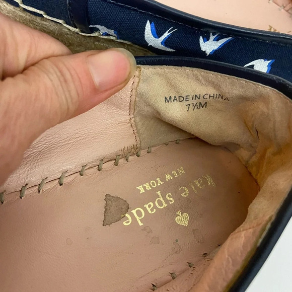 Kate Spade Navy Blue Swallow Bird Print Bow  Platform Espadrille Sandals … - Picture 7 of 8